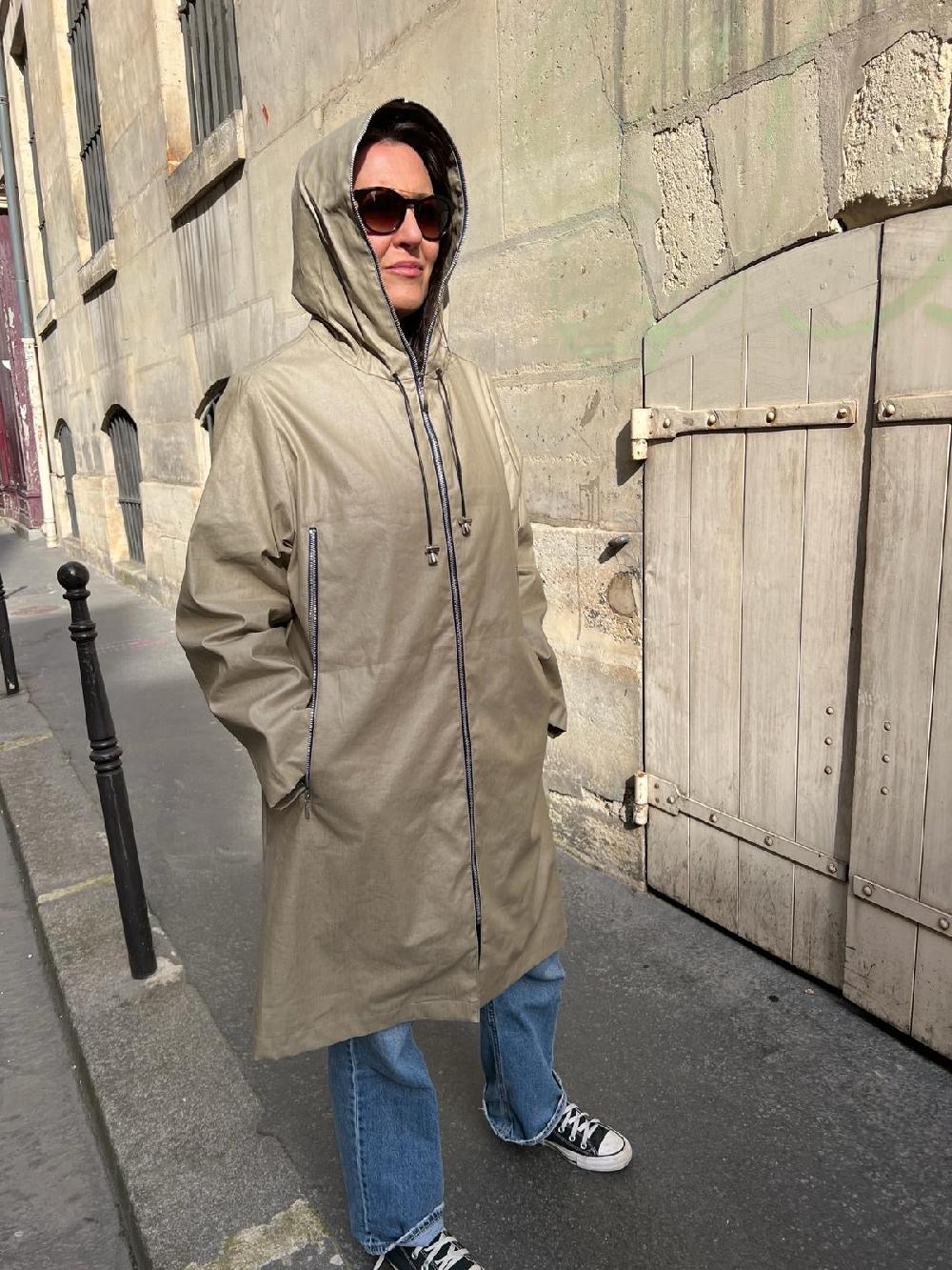 pret pour partir PARKA DÉPERLANTE MINA EN LIN ENDUIT ET COTON ARGILE