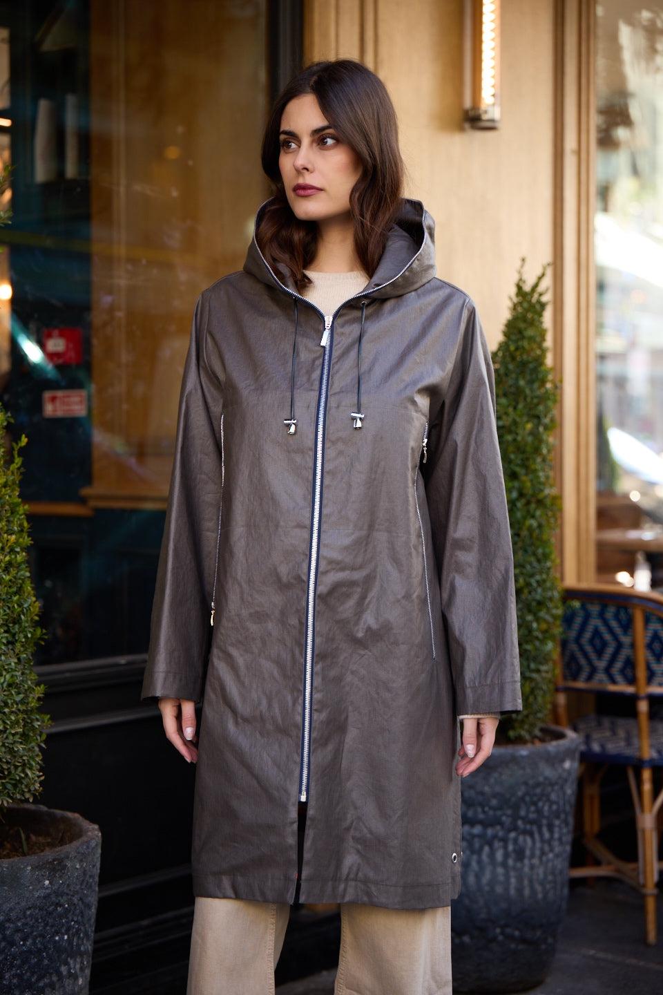 pret pour partir PARKA DÉPERLANTE MINA EN LIN ENDUIT ET COTON KAKI