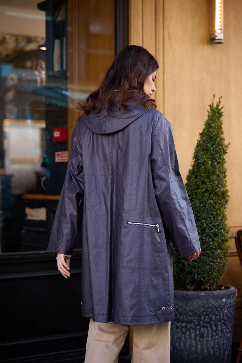 Pret Pour Partir PARKA DÉPERLANTE MINA EN LIN ENDUIT ET COTON NAVY