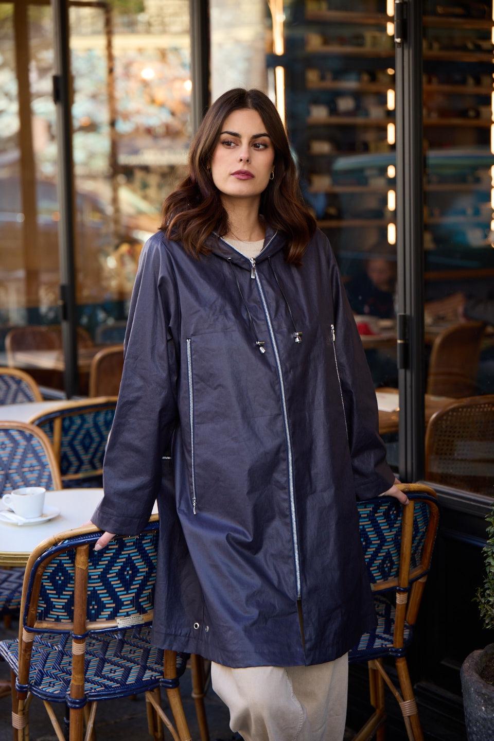 pret pour partir PARKA DÉPERLANTE MINA EN LIN ENDUIT ET COTON NAVY
