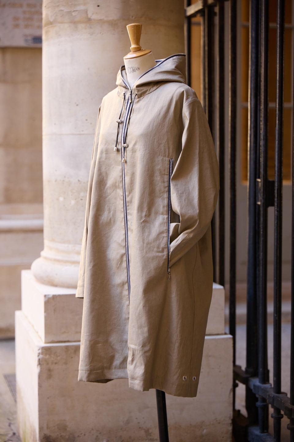 pret pour partir PARKA DÉPERLANTE MINA EN LIN ENDUIT ET COTON SABLE
