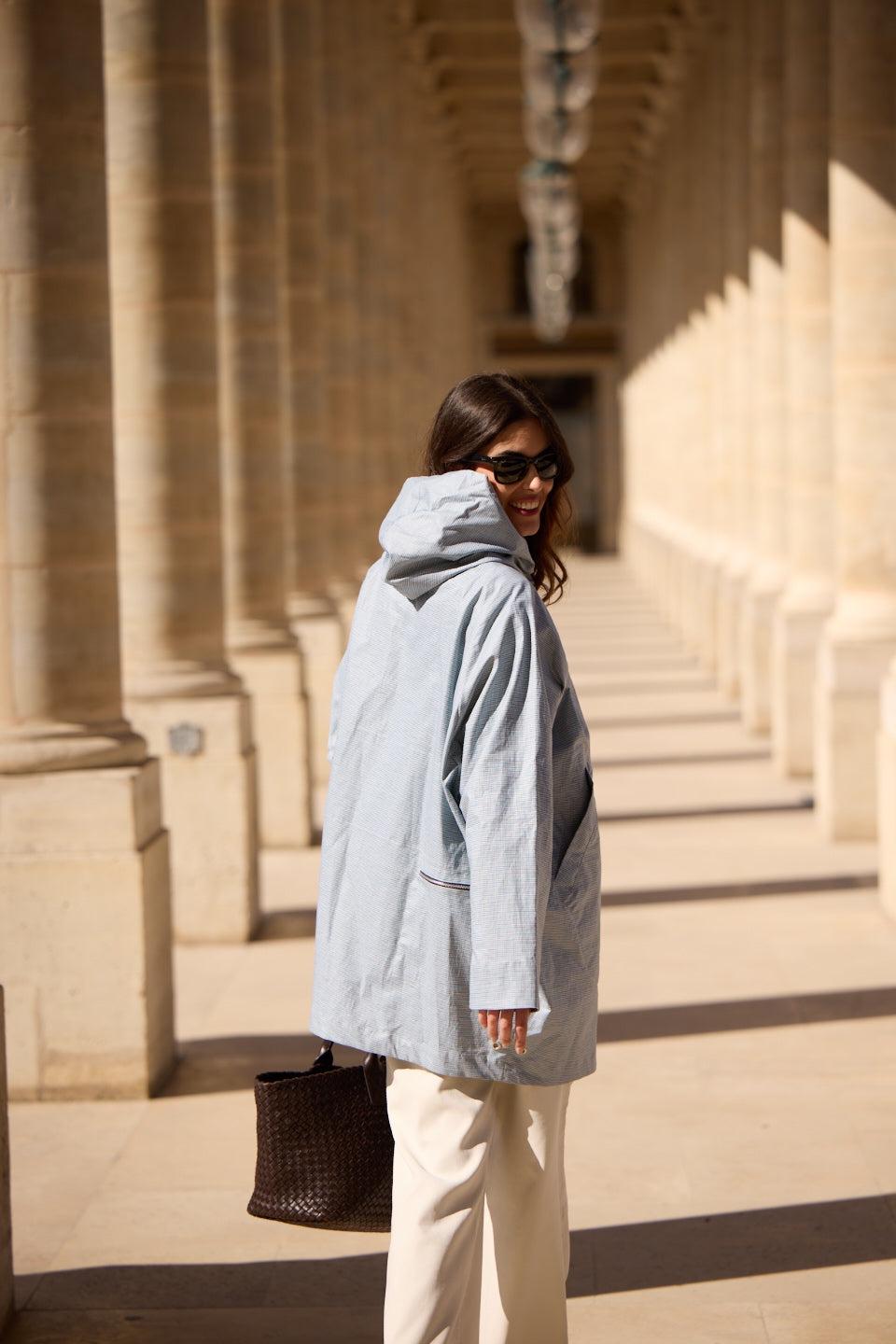 pret Pour Partir PARKA DÉPERLANTE PAOLA EN LIN & COTON VICHY CIEL