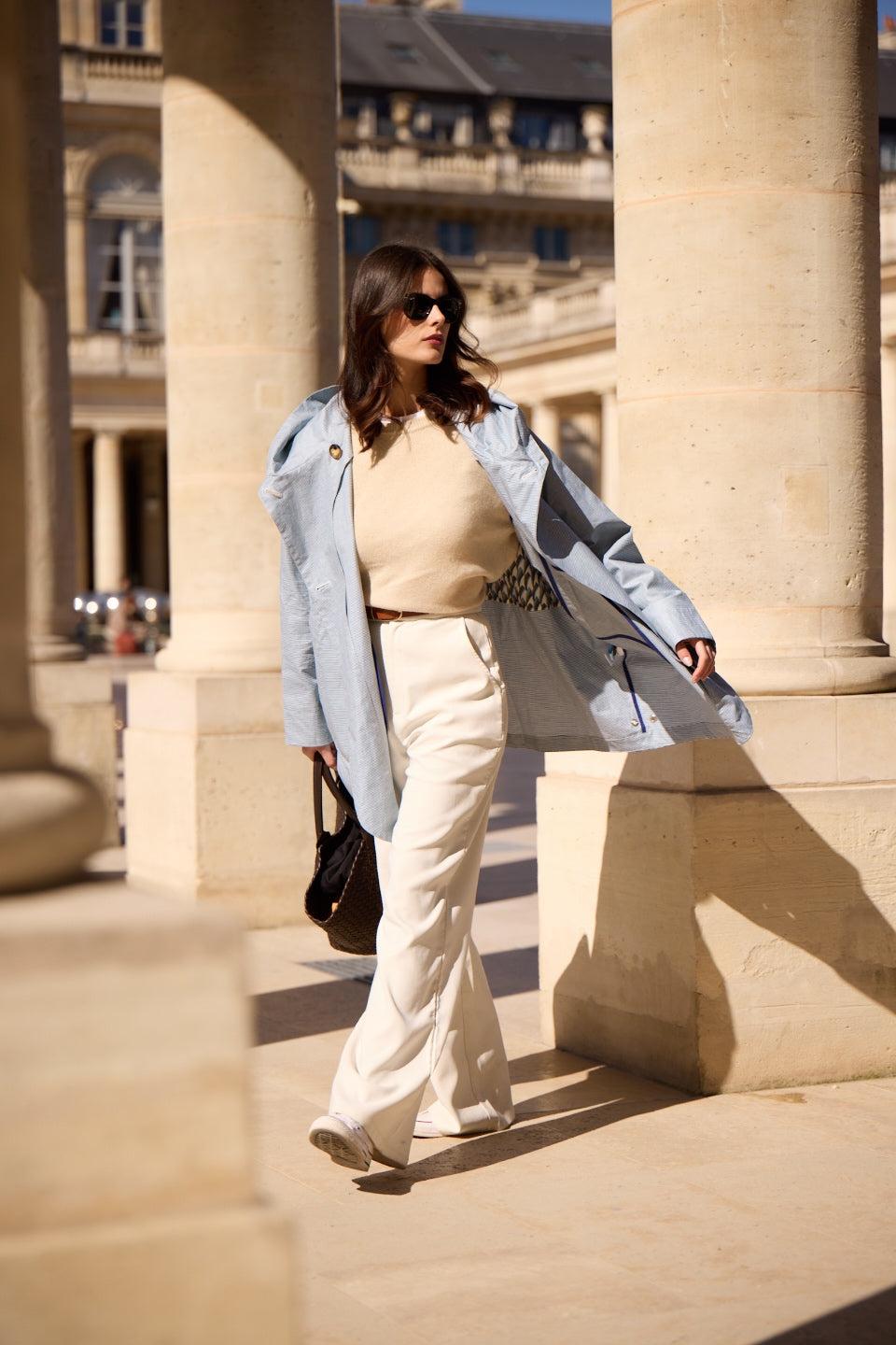 pret Pour Partir PARKA DÉPERLANTE PAOLA EN LIN & COTON VICHY CIEL