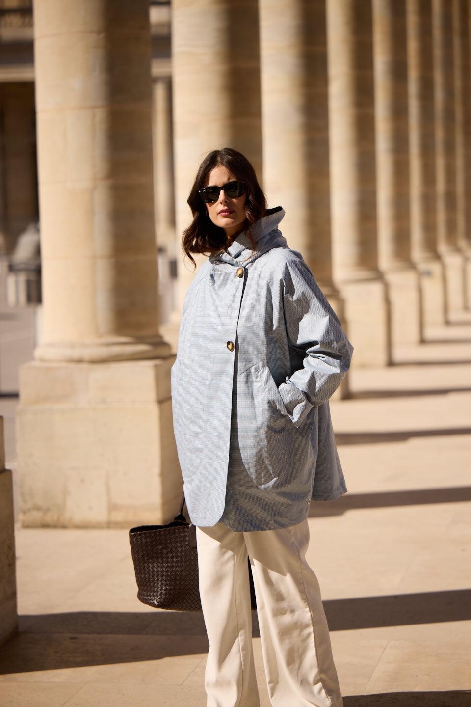 pret pour partir PARKA DÉPERLANTE PAOLA EN LIN & COTON VICHY CIEL