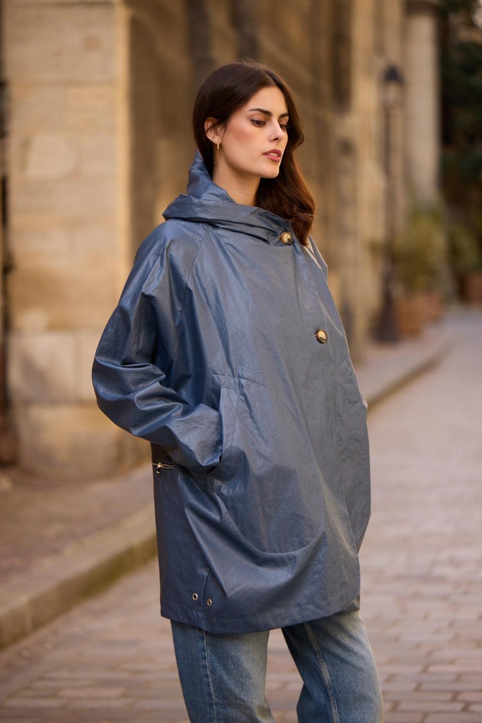 Pret Pour Partir PARKA DÉPERLANTE PAOLA EN LIN ENDUIT Et COTON ARDOISE