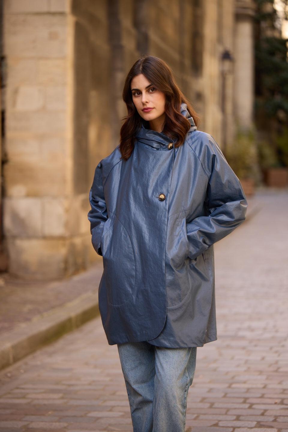 pret pour partir PARKA DÉPERLANTE PAOLA EN LIN ENDUIT et COTON ARDOISE