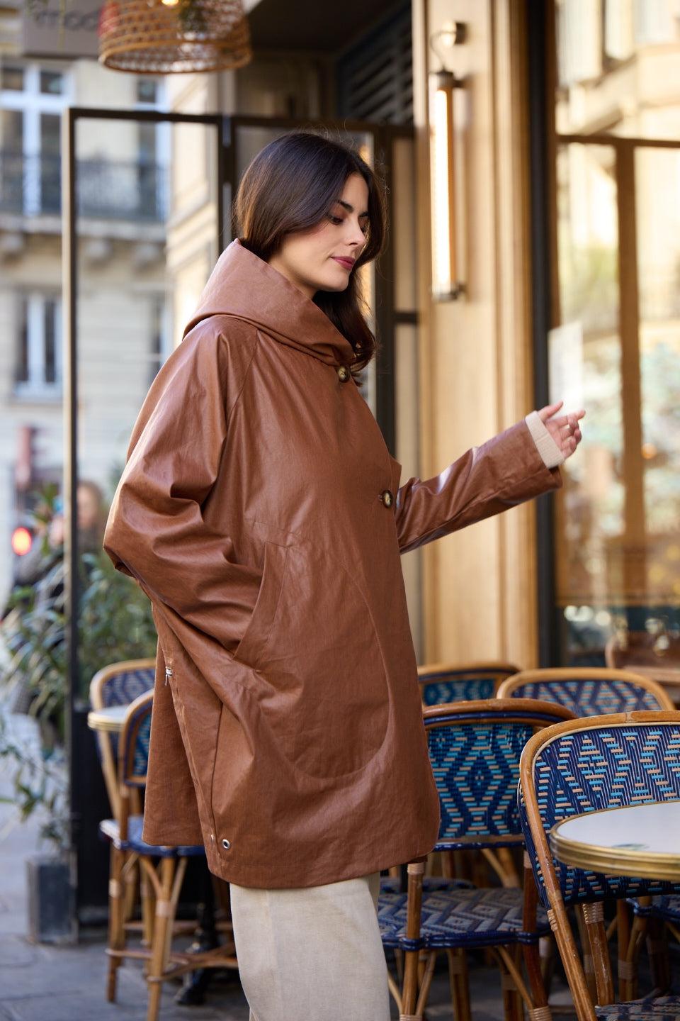 Pret Pour Partir PARKA DÉPERLANTE PAOLA EN LIN ENDUIT Et COTON TABAC