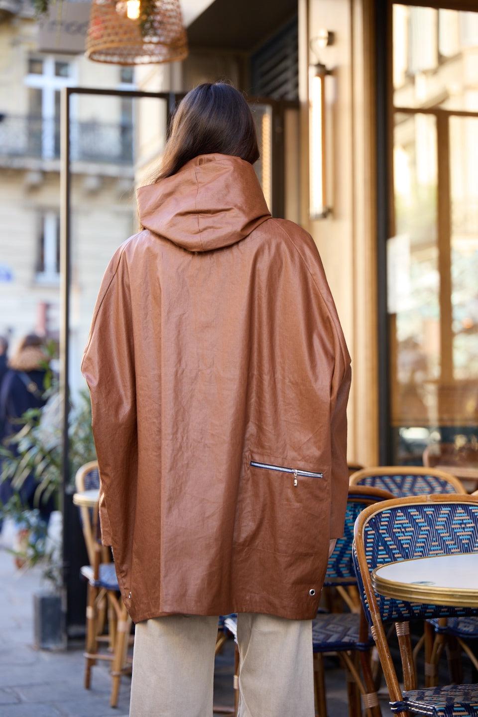 Pret Pour Partir PARKA DÉPERLANTE PAOLA EN LIN ENDUIT Et COTON TABAC