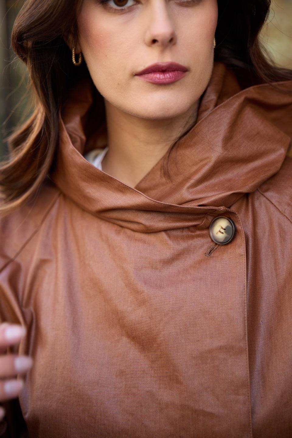 Pret Pour Partir PARKA DÉPERLANTE PAOLA EN LIN ENDUIT Et COTON TABAC