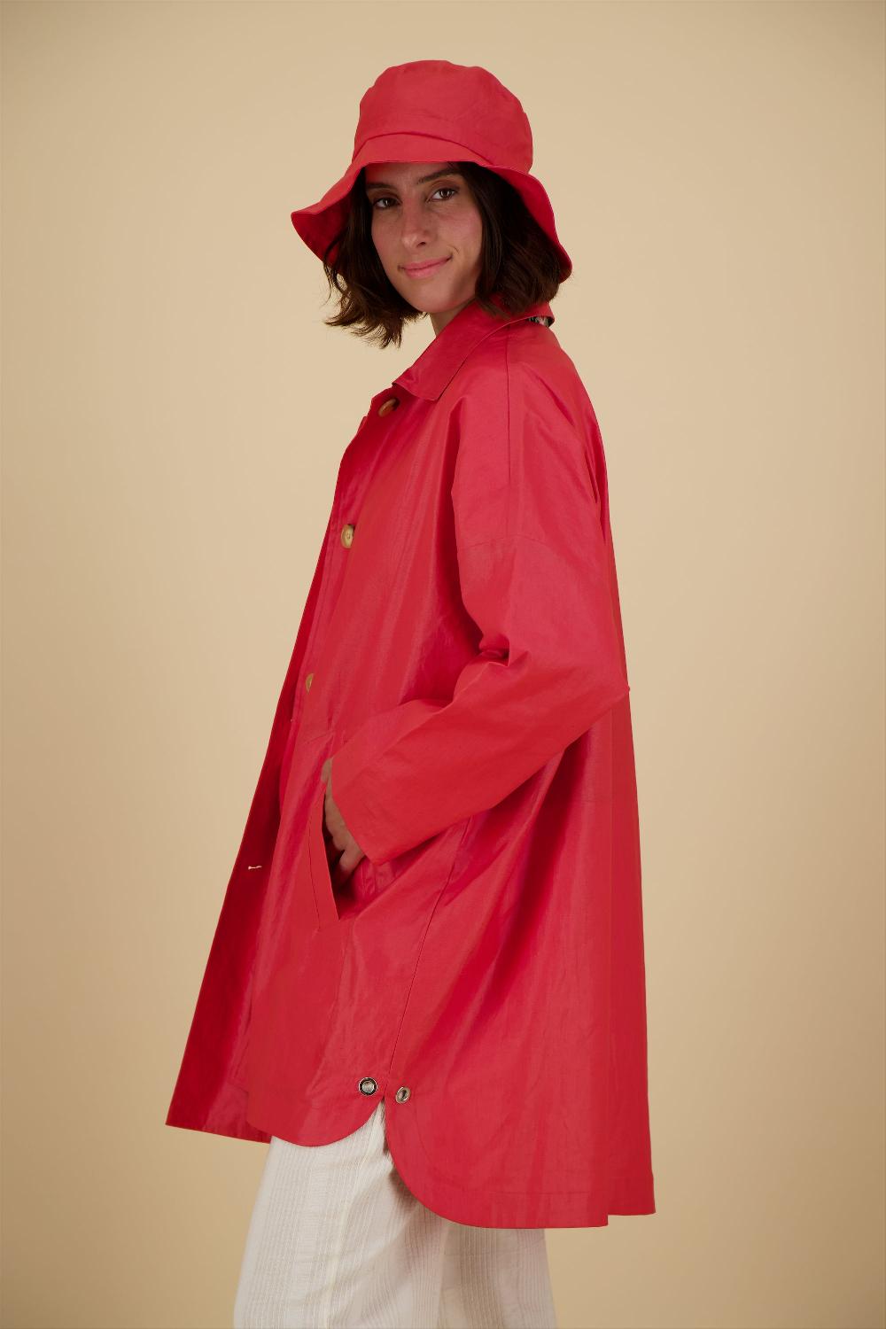 Pret Pour Partir PARKA DÉPERLANTE TESS EN LIN ENDUIT ET COTON FRAMBOISE