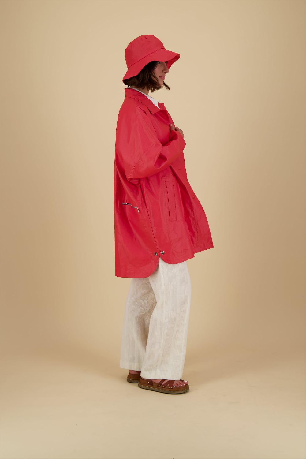 Pret Pour Partir PARKA DÉPERLANTE TESS EN LIN ENDUIT ET COTON FRAMBOISE