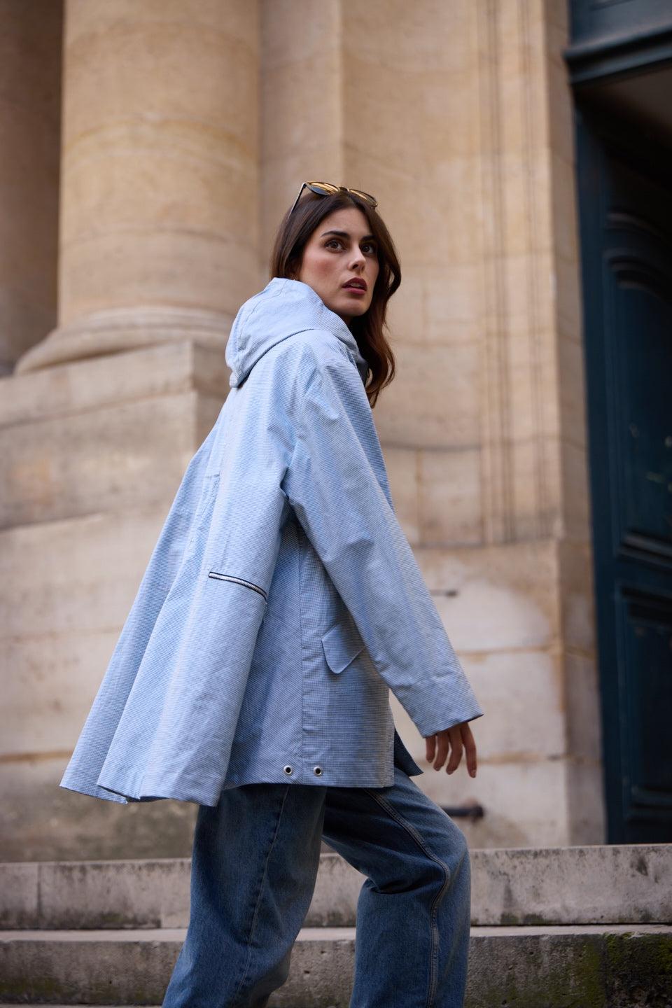 Pret Pour Partir PARKA DÉPERLANTE ZEPHYR EN LIN & COTON VICHY CIEL