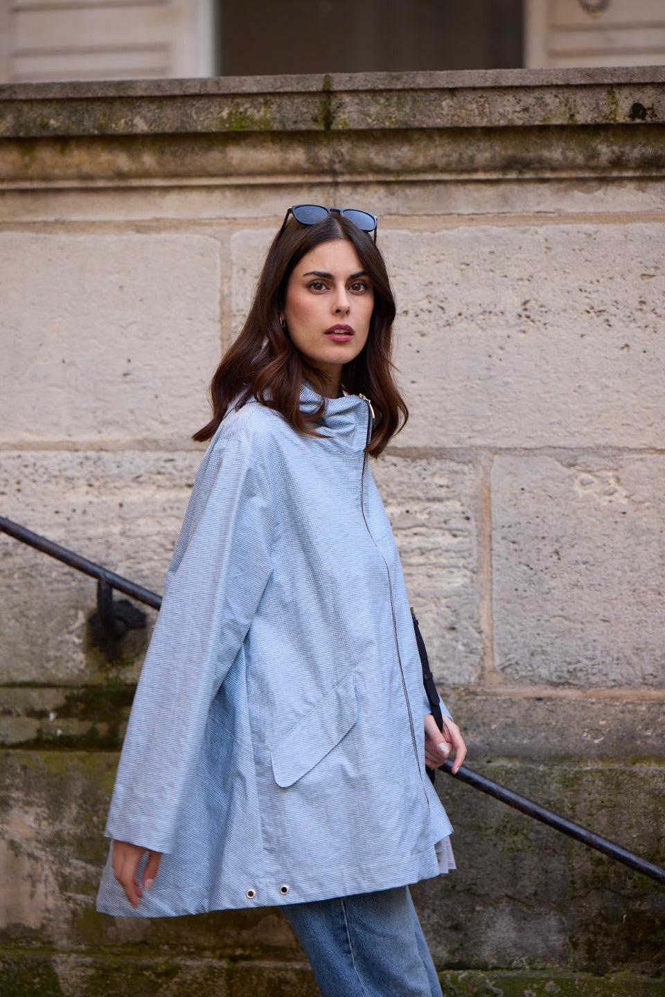 Pret Pour Partir PARKA DÉPERLANTE ZEPHYR EN LIN & COTON VICHY CIEL