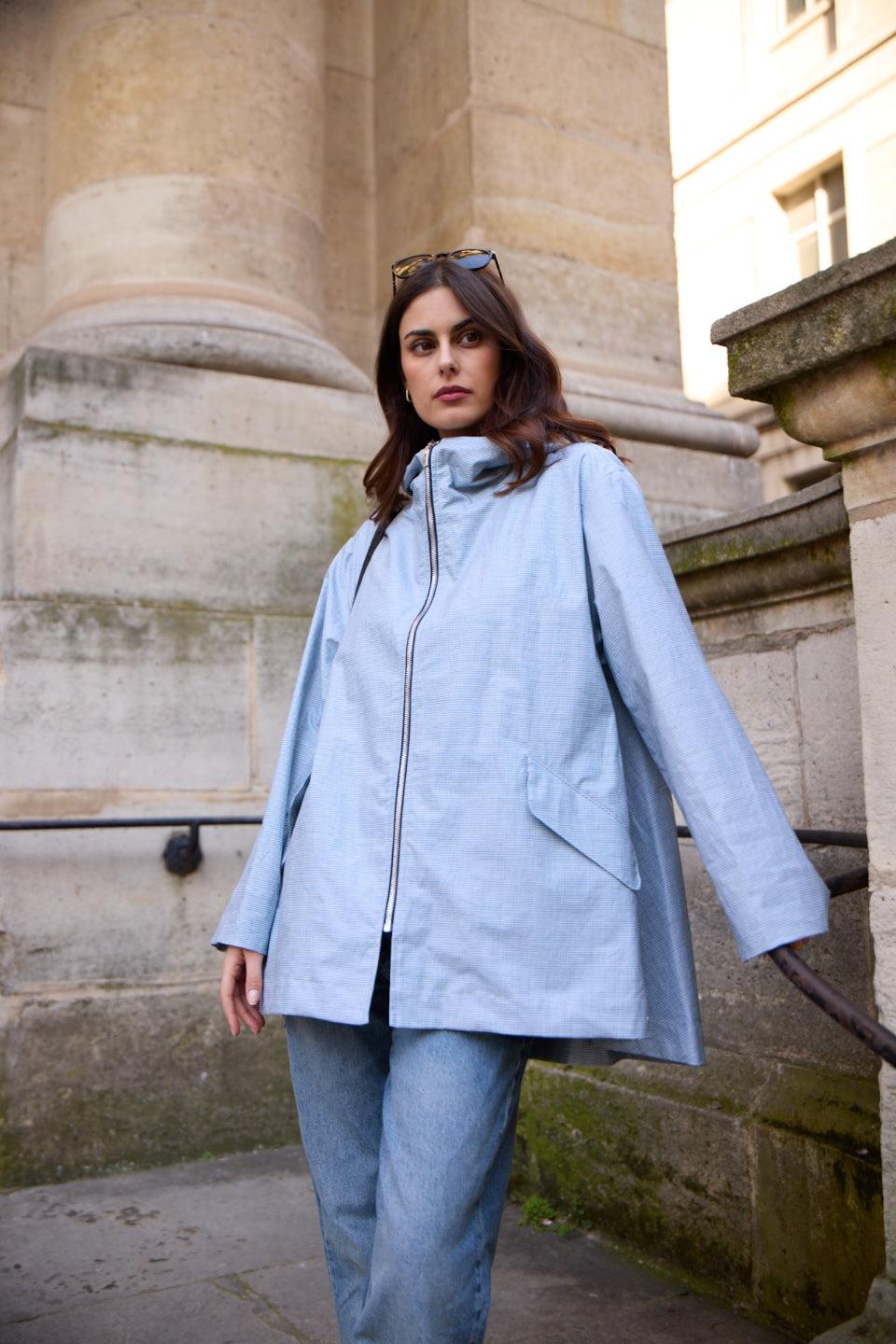 pret pour partir PARKA DÉPERLANTE ZEPHYR EN LIN & COTON VICHY CIEL