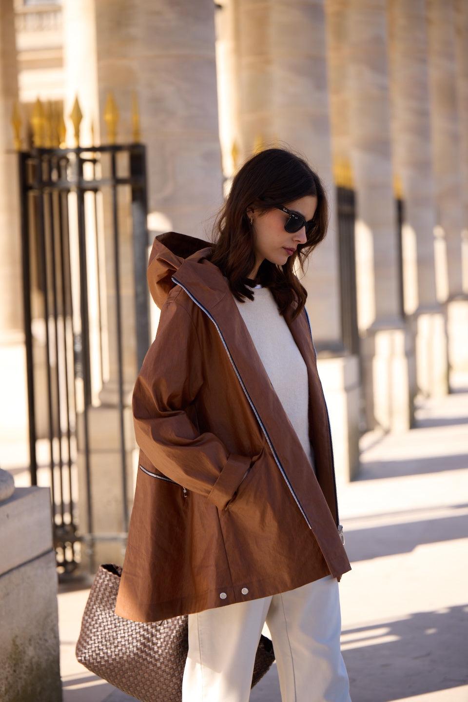 Pret Pour Partir PARKA DÉPERLANTE ZEPHYR EN LIN ENDUIT ET COTON TABAC