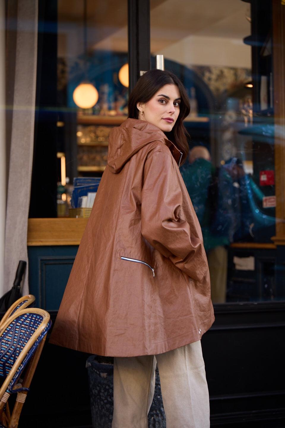 Pret Pour Partir PARKA DÉPERLANTE ZEPHYR EN LIN ENDUIT ET COTON TABAC