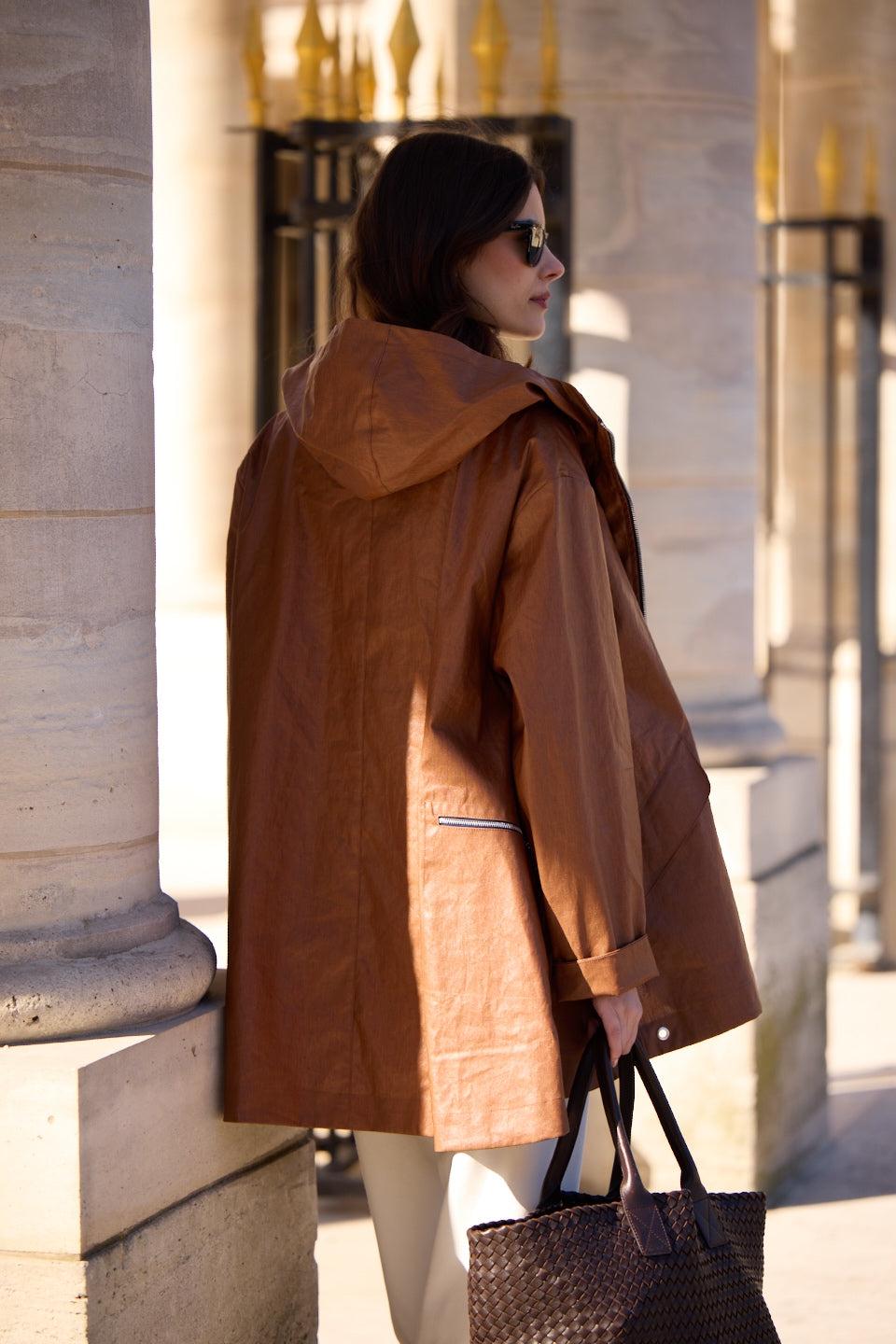 Pret Pour Partir PARKA DÉPERLANTE ZEPHYR EN LIN ENDUIT ET COTON TABAC