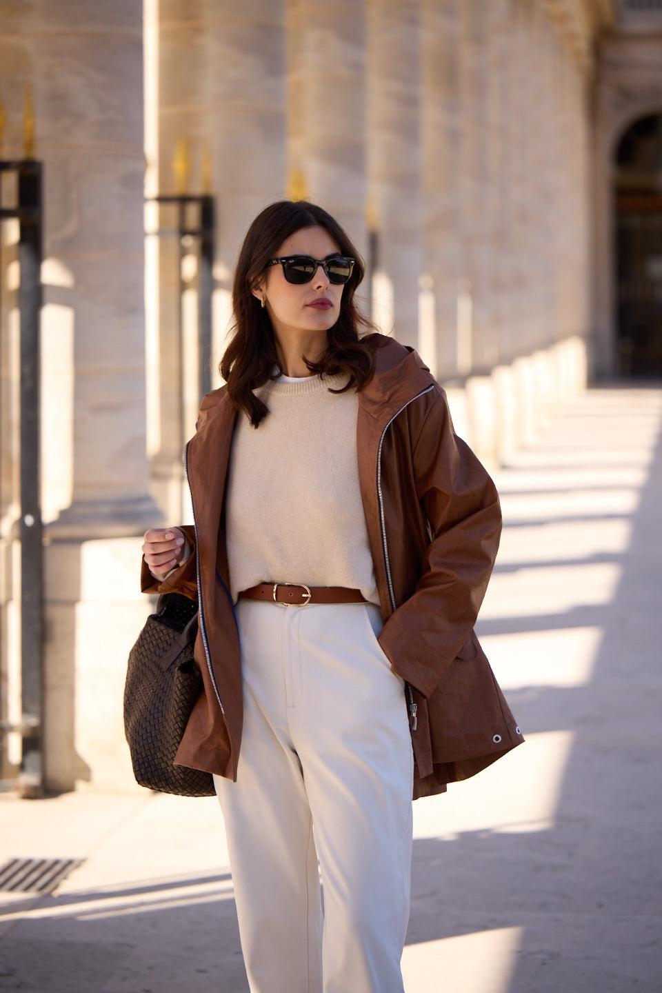 pret pour partir PARKA DÉPERLANTE ZEPHYR EN LIN ENDUIT ET COTON TABAC