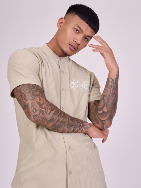 project x paris Chemise col mao en matière texturée