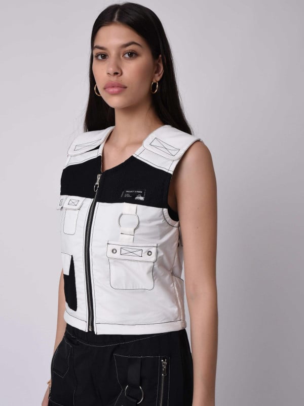 Project X Paris Gilet Sans Manches Utility Coutures Contrastées Empiècement Mesh