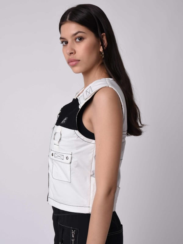 Project X Paris Gilet Sans Manches Utility Coutures Contrastées Empiècement Mesh
