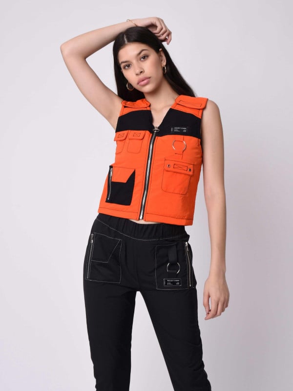 Project X Paris Gilet Sans Manches Utility Coutures Contrastées Empiècement Mesh