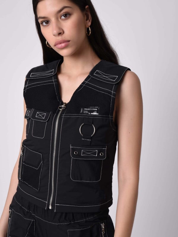 Project X Paris Gilet Sans Manches Utility Coutures Contrastées Empiècement Mesh