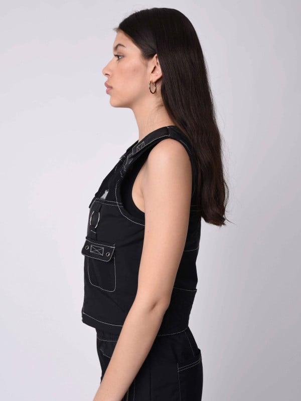 Project X Paris Gilet Sans Manches Utility Coutures Contrastées Empiècement Mesh
