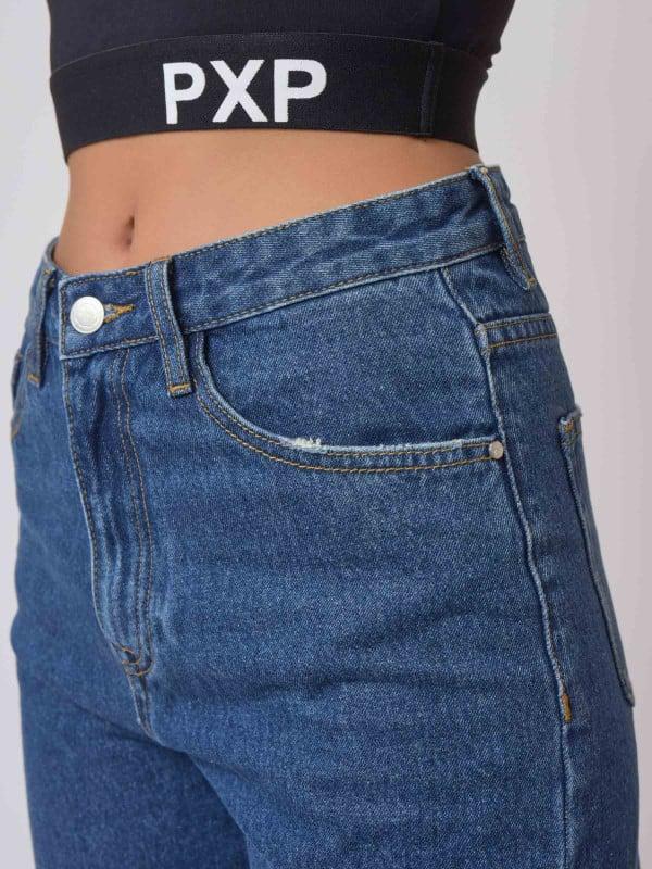 Project X Paris Jean Mom Fit Basic Bleu Longueur 7/8