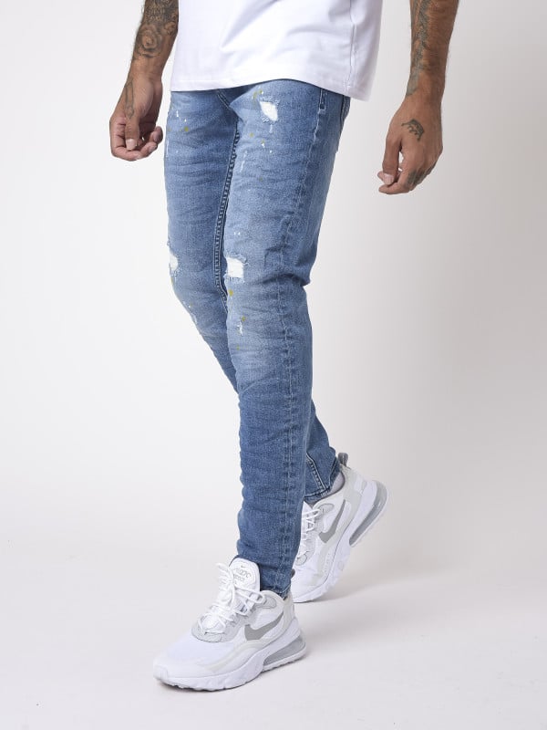 Project X Paris Jean Slim Basic Bleu Effet Usé Et Tacheté