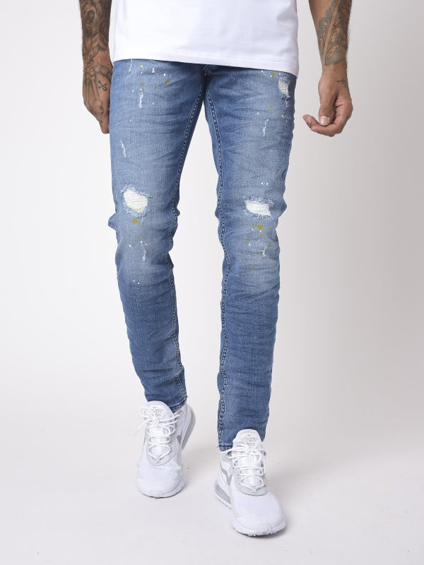 project x paris Jean slim basic bleu effet usé et tacheté