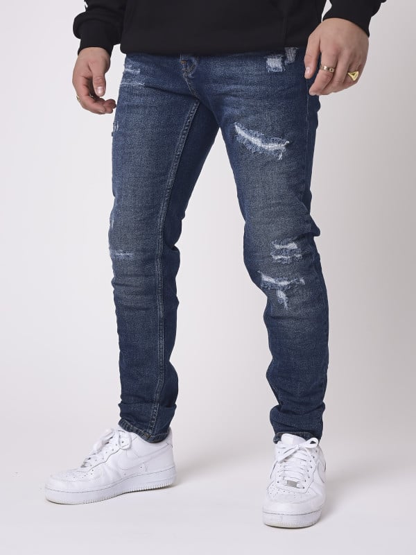 Project X Paris Jean Slim Bleu Brut Effet Sablé Et Déchiré
