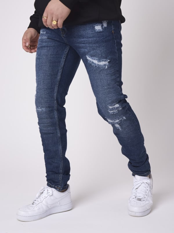 project x paris Jean slim bleu brut effet sablé et déchiré