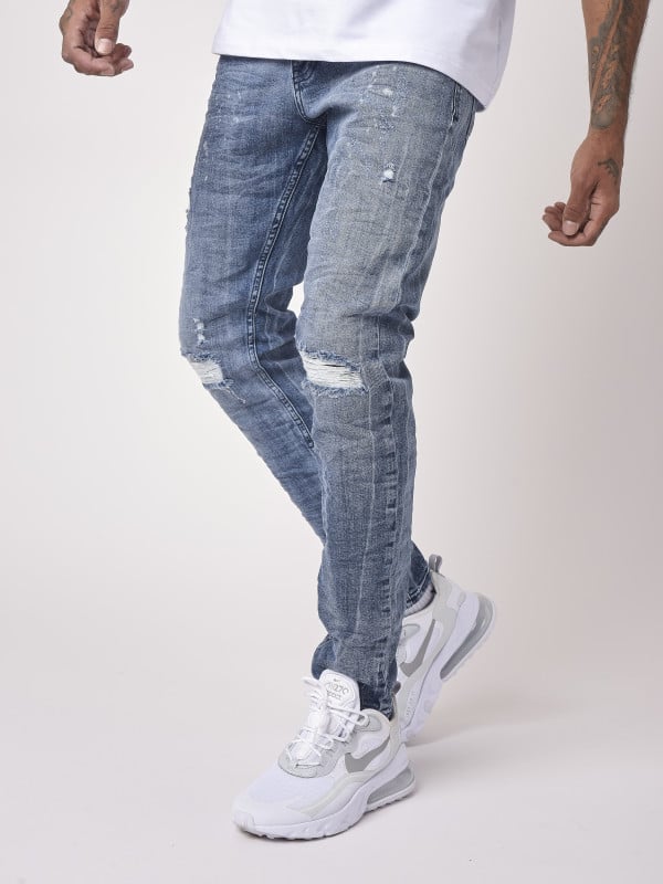 Project X Paris Jean Slim Bleu Grisé Effet Usé Et Trous