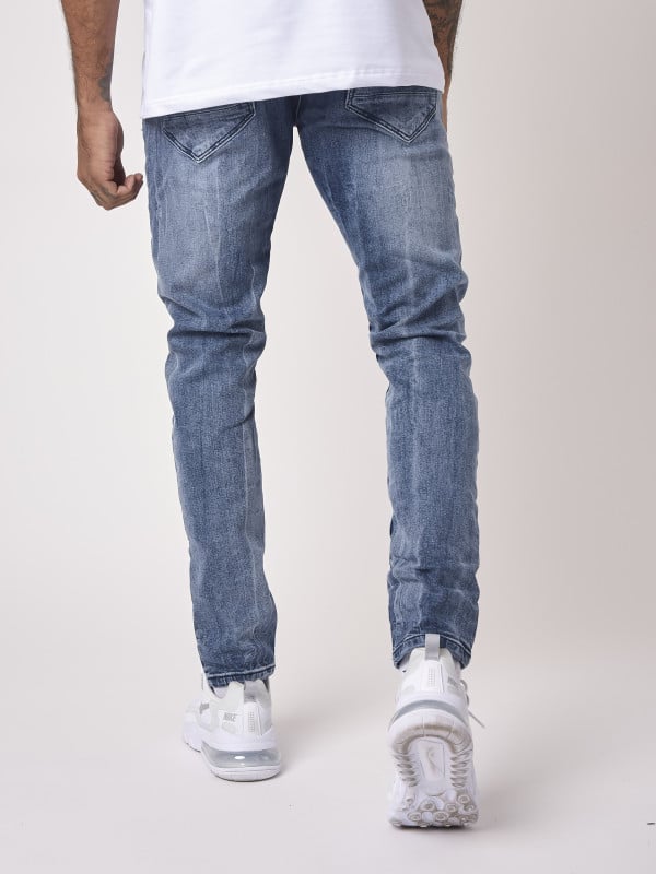 Project X Paris Jean Slim Bleu Grisé Effet Usé Et Trous