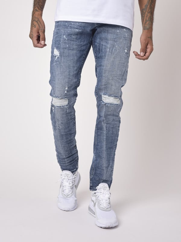 project x paris Jean slim bleu grisé effet usé et trous