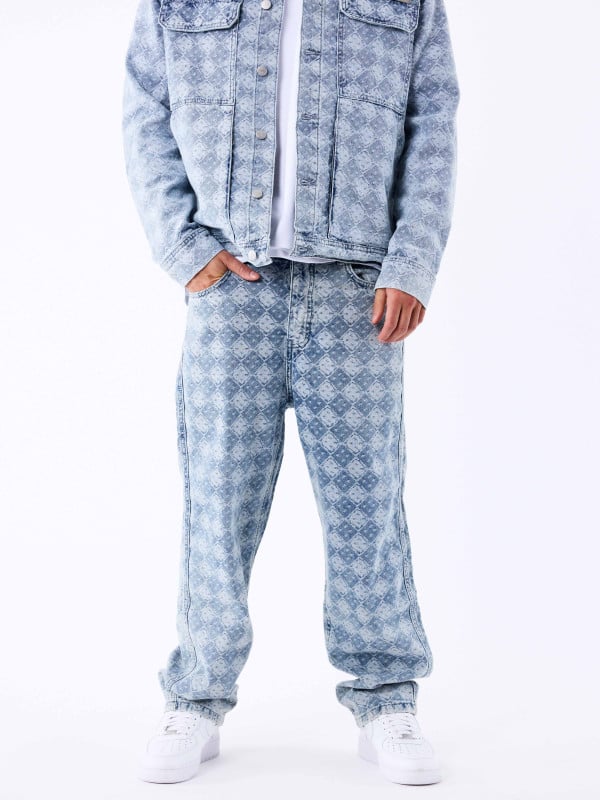 Project X Paris Pantalon En Denim à Motif Géometrique