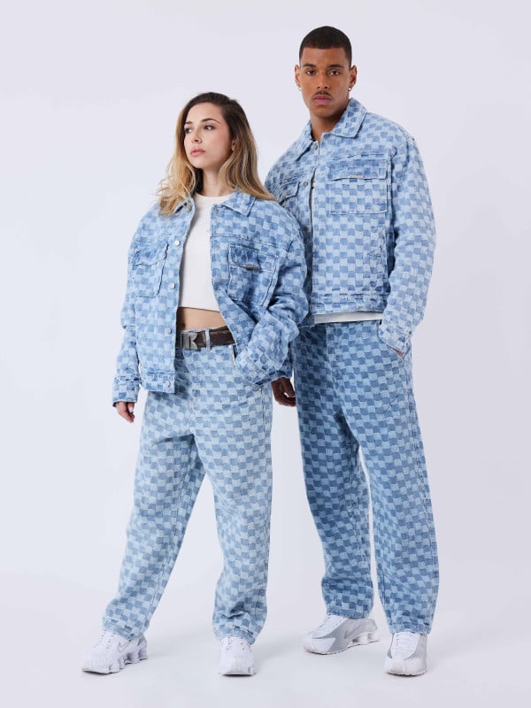 project x paris Pantalon Kalash x PXP en denim a motif damier