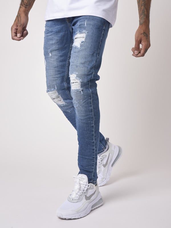 Project X Paris Jean Slim Basic Bleu Avec Trous