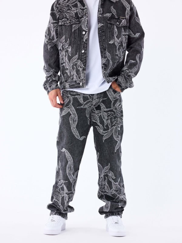 Project X Paris Pantalon En Denim à Motif Floral