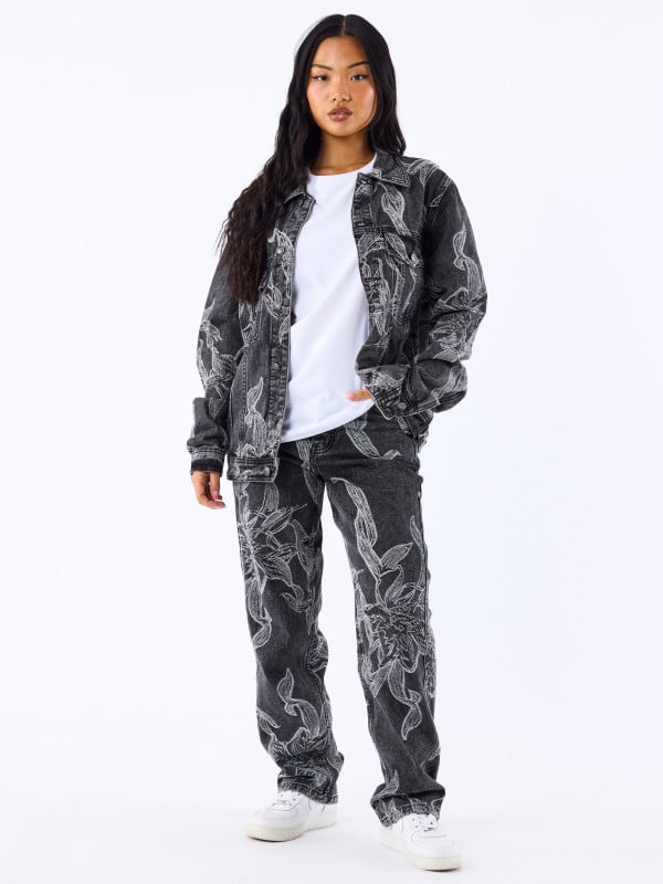 Project X Paris Pantalon En Denim à Motif Floral