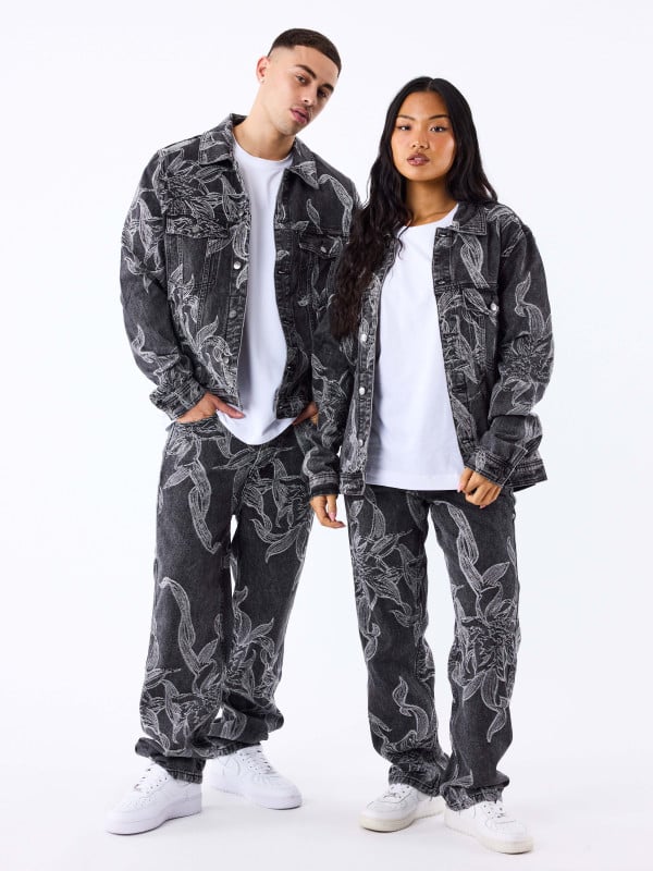 project x paris Pantalon en denim à motif floral