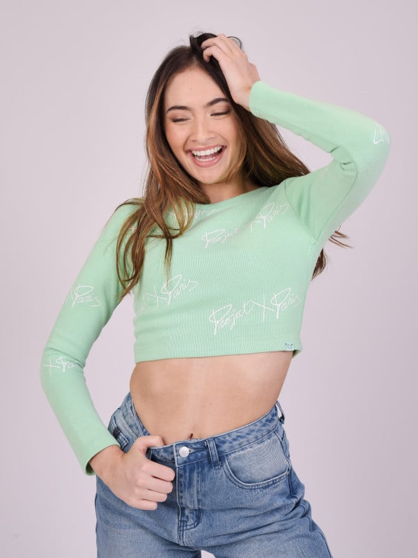 Project X Paris Pull Crop Effet Maille Logo