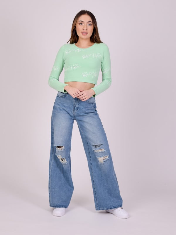 project x paris Pull crop effet maille logo