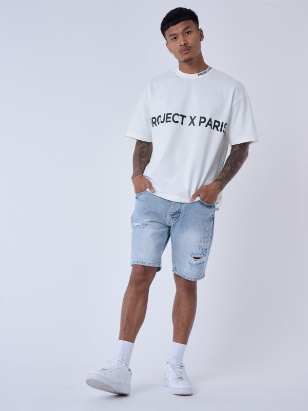 Project X Paris Short En Jean Effet Déchiré