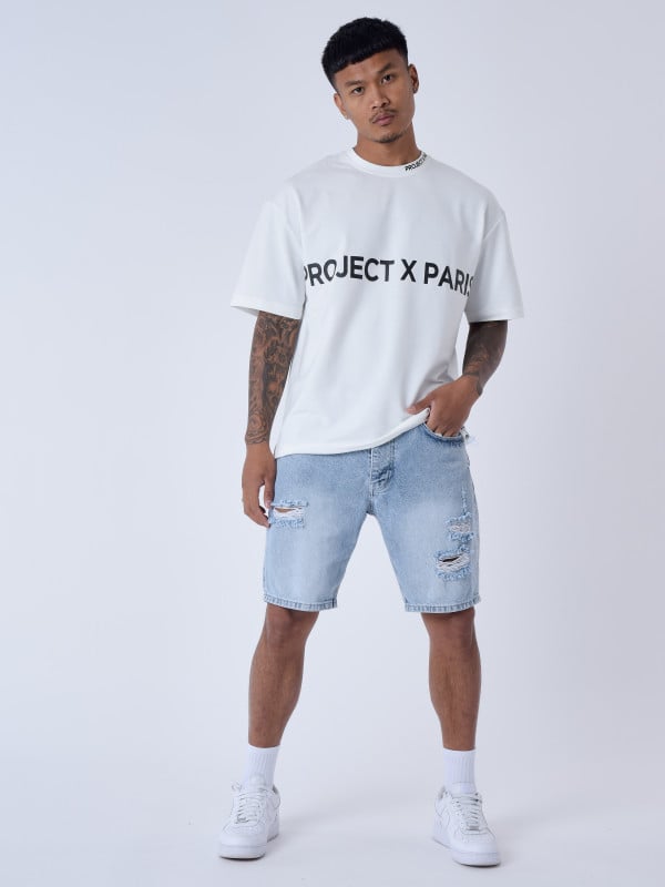 Project X Paris Short En Jean Effet Déchiré