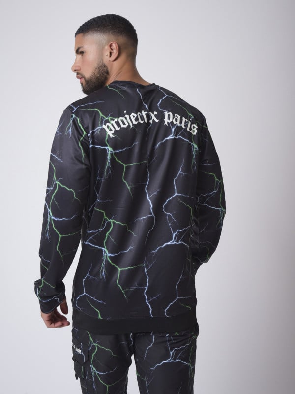 Project X Paris Sweat Col Rond Motif Eclair Foudre