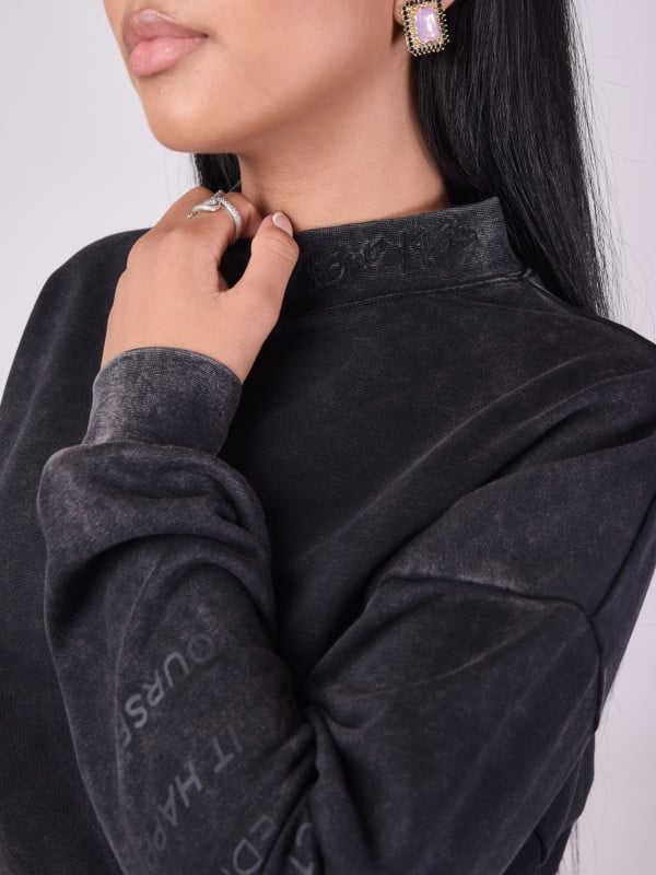 Project X Paris Sweat Court Col Montant Délavé