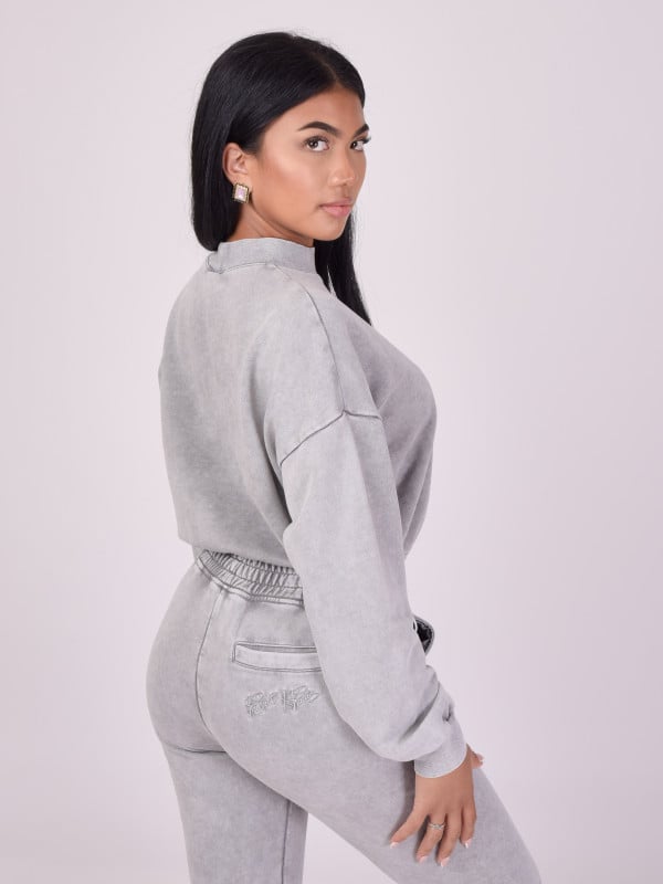 Project X Paris Sweat Court Col Montant Délavé