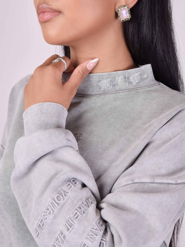 Project X Paris Sweat Court Col Montant Délavé